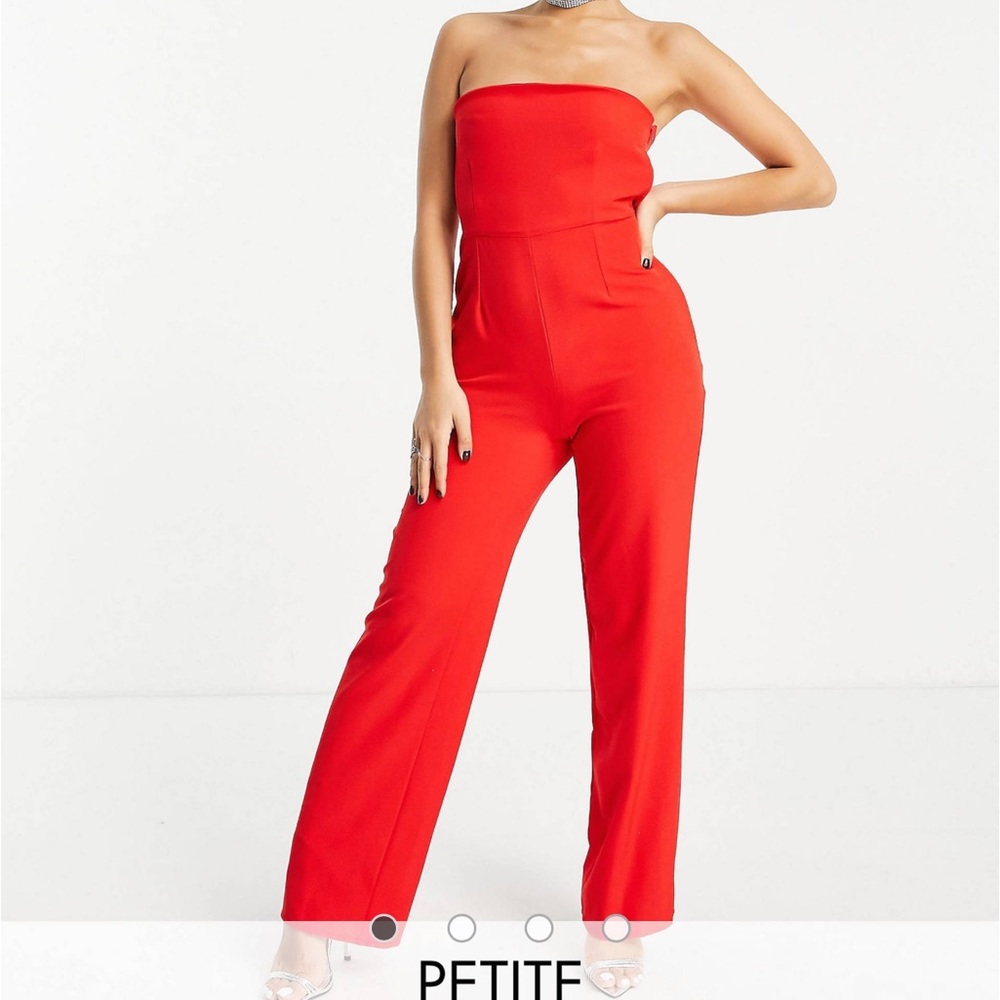 Brand New Petite Red Halter Wide Leg Jumpsuit